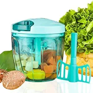 Mayur aquatech Chopper 1000ML Handy and Compact Chopper, with 6 Blades for effortlessly Chopping Vegetables and Fruits for Your Kitchen with 1 Plastic Whisker Blade (Green, Pack of 1)