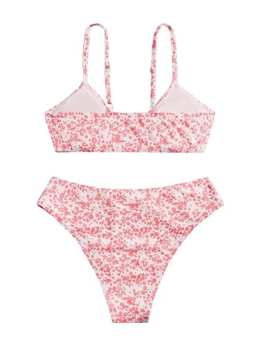 Image of QJQ Girl's 2 Piece Swimsuits Disty Floral Ring Linked Bathing Suit Cute Bikini Sets