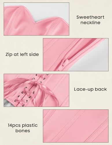 Scarlet Darkness Women's Strapless Corset Top Bustier, Fishboned Waist Cincher, Sweetheart Neckline, for Daily & Parties Pink Size 18 — view 4