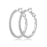 Senteria Sterling Silver Hoop Earrings with Rhinestones - Big, Sparkly Cubic Zirconia Hoops for Women (30/40/50/60/70mm)