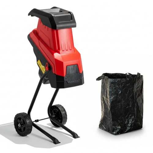 MZK Electric Wood Chipper, 15 Amp Wood Chipper Shredder, with 45L Collection Bag and Push Stick, 1.8 Inch Cutting Diameter for Garden Branches