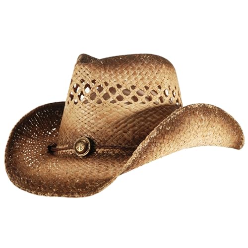 Image of Men's Cowboy Hats Summer Women Beach Cowgirl Hat Raffia Unisex Western Sun Hat