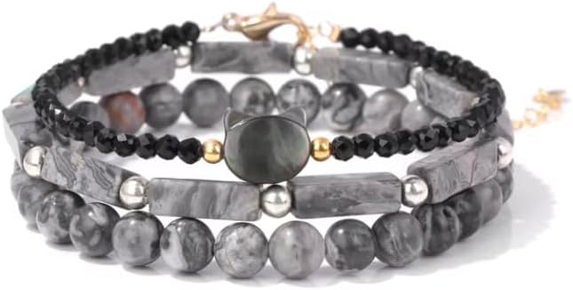 1PCS Round Square Shape Beaded Bracelet Bracelets Set Strand Bangle for Men Women