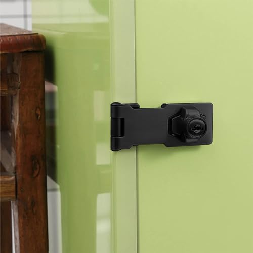 Image of Bonsicoky 2 Pcs 3 Inch Keyed Hasp Locks, Twist Knob Keyed Locking Hasp Latches Keyed Different for Small Doors, Cabinets (Black)