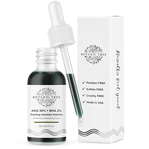 Botanic Tree Matcha Peeling Solution Chemical Peels for Face - Dark Spots - AHA 30% + BHA 2% - 10 Minute Exfoliating Skin Face Peel with Glycolic Acid and Salicylic Acid, 30ml / 1fl oz.