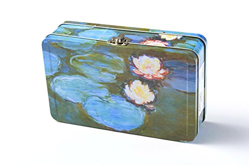 Image of DAHO Metal Storage Box with Hinge for Office, School, Home, Makeup, Arts & Crafts and Accessories (Water Lilies)