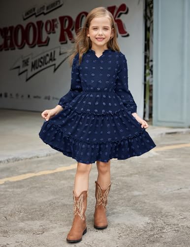 Arshiner Girls Dresses Long Sleeve Swiss Dot V Neck Ruffle Tiered Casual Party Dress2