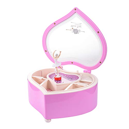 TMEEIHNSS Scatola musicale a forma di cuore, scatola per gioielli con ragazza che balla, regalo di Natale con freccia, Rosa