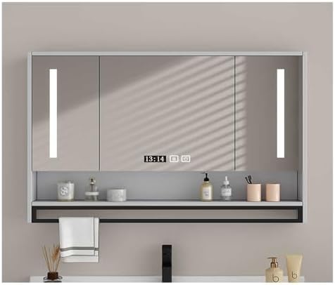Wall-Mounted Bathroom Cabinet with Mirror, Defogging Feature, Solid Wood, Versatile Use, Elegant White Finish, 90x70cm (35.4x27.5in) - Perfect Storage Solution for Any Bathroom