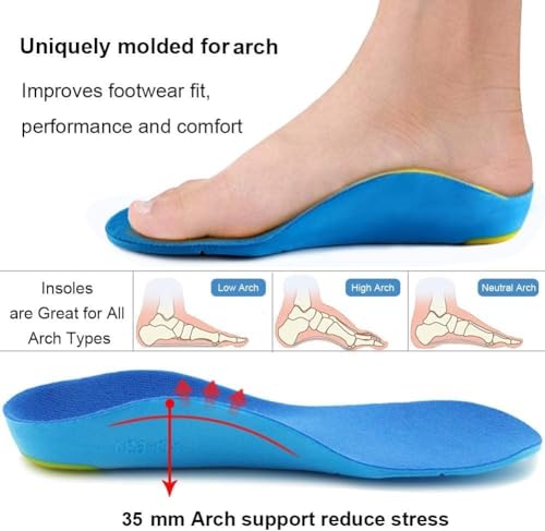 Image of Purastep Orthotic Arch Support Shoe Insoles, Children Pu Cushioning Inserts, Shock Absorption Velvet Surfaces Deep Heel Cup Inner Sole for Flat Feet, Feet Heel Pain Relief | EU 43-45 | 1 Pair