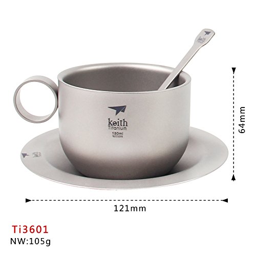Keith Ti3601 Titanium Tea sets Coffee Cup Portable Titanium Outdoor Water Coffee Mug with Pot Spoon Set 150ml 105g - Image 2