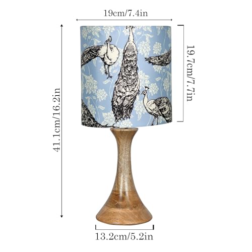 Image of Homesake Rustic Wood Table Lamp Bedside Wooden Desk Lamps for Living Bedroom Study Night, Kids Room, House Warming Festival Gift, Home Decor, Peacock Grey Shade