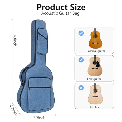 41 Inch Acoustic Guitar Case with Padded Bag and Handle (Blue)