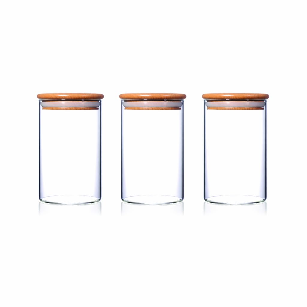 Print Maniacs Transparent Airtight Glass Food Storage Jars With Bamboo Lids Kitchen Storage Containers For Sugar Coffee Tea Pasta Rice Flour Clear Glass Canisters Pantry Storage Jars Set And Single Sizes