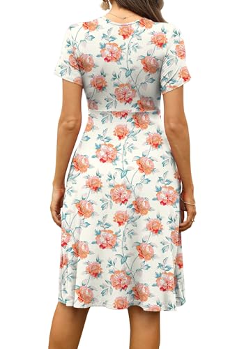 Image of WEACZZY Women's Summer Short Sleeve Casual Dresses V-Neck Floral Party Dress with Pockets
