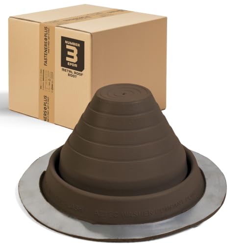 Image of Fasteners Plus #3 Round EPDM Metal Roof Pipe Flashing Boot (Fits 1 /4 inch - 5 inch Pipe OD), Brown