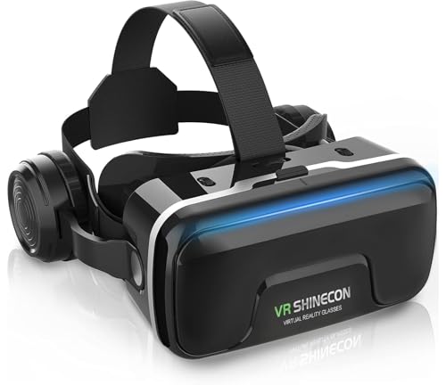 VR Headset, for Smartphones, VR Head Mount Display, Headphone Included, for Smartphones, 3D Glasses, Aspherical Optical Lens, VR Videos, One-Click Reception, 120° Viewing Angle, 1080P,