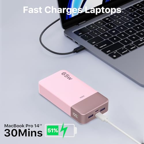 Image of JUOVI Portable Charger 65W Power Bank 20000mAh Compact USB C Laptop Power Bank Fast Charging Battery Pack for Laptop MacBook Dell XPS iPad Tablet Steam Deck iPhone 17 /16 /15 /14 Series Samsung and More