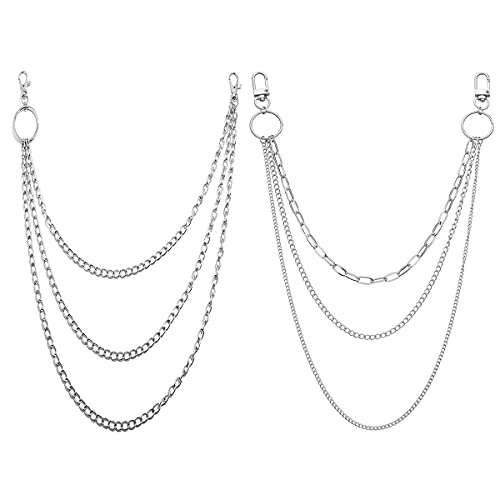 JKJF Punk Jeans Chains Hip Hop Pants Chain Multi Layer Pocket Chains for Women Men Girls Boys - 2 Pcs Silver