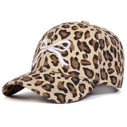 SPKTCHEN Leopard Print Hat Cheetah Hat Cheetah Print Hat with A Bow Leopard Hats for Women Khaki