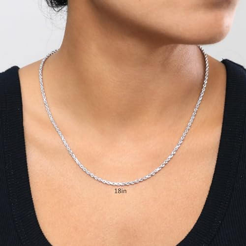 Nuragold 10k Real White Gold 2.5mm Rope Chain Diamond Cut Necklace (16"-30") Italian Jewelry for Men & Women3