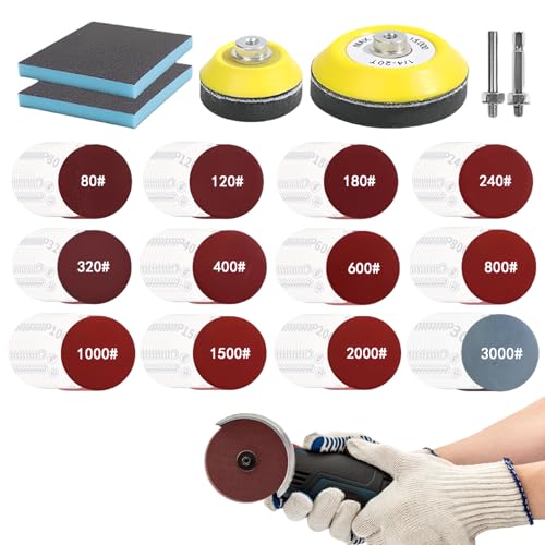 Juego de 120 discos de lijado, papel de lija de velcro, discos abrasivos para amoladora angular y lijadora de taladro, papel de lija de 3 pulgadas, para coche pulido, metal y madera