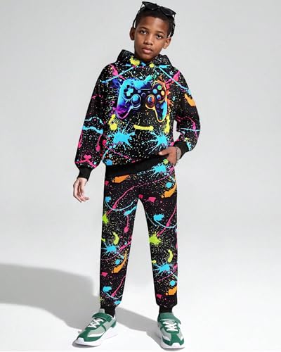 Boy 2 Pcs Clothes Cool 3D Printing Long Sleeve Hoodie & Sweatpants Outfit for 5-12 Years4