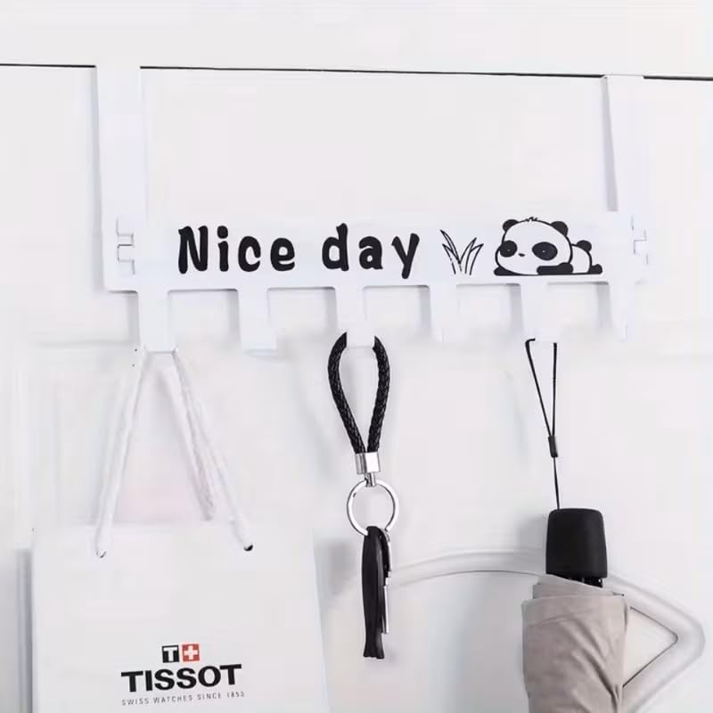 Image of Heavy Duty Carbon Metal Over Door Hanger for Cloths, Drill Free Door Hanging Hooks for Bathroom, Bedroom, Kitchen | Scarf, Coat, Towel Holder | Removable Door Hanger, Carbon Steel (White)