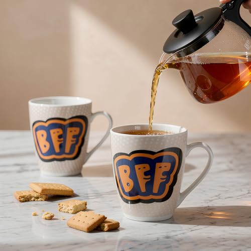 Image of U.P.C. U.P.C.Milk Mug Set of 2 | Ceramic & Bone China Coffee Milk Cups | Designer Printed Tea Coffee Mug Set | Large Capacity Milk Mugs | Microwave Safe Cup Set | Drinkware Gift Set (BFF-Brown)