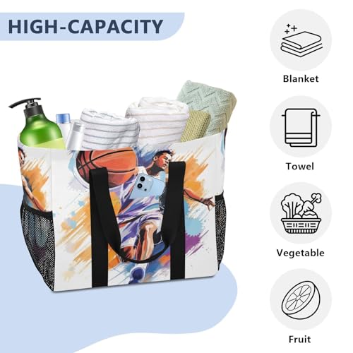 Nander Basketball Player Foldable Tote Bag Waterproof Sandproof Women Beach Bag Handbag Gym Bag Travel Shopping Bag4