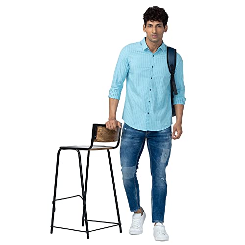 Image of Spykar Men's Slim Fit N /A Full Sleeve Striped Casual Shirts