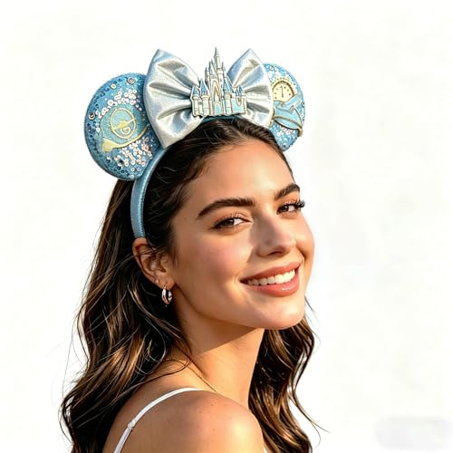 Bolonar Hairband for Women Adult Blue Sequin Mouse Ears...