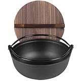 Keramik Topf mit Decke ljapanische Sukiyaki-Pfanne aus Gusseisen, Camping-Eisentopf mit Holzdeckel und Doppelgriff, ShabuHotpot Nabe, antihaftbeschichteter Suppentopf, Outdoor-Induktio