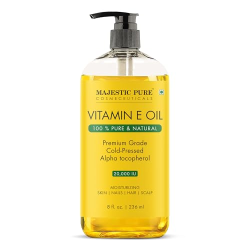 Majestic Pure Vitamin E Oil 8 Oz Vitamin E oil for Skin, Face Oil, Hair Oil and Body Oil- 100% Pure and Natural, 20,000 IU- Cold Pressed Hexane Free Non-GMO Gluten Free Formula