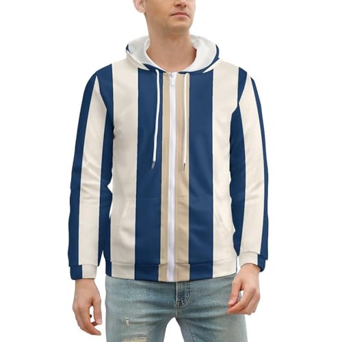 Stripe Fall Men's Long Sleeve Zip Up Hoodies Drawstring Hooded Cardigan2