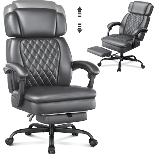 Image of 400lbs Executive Office Chair with Foot Rest for Heavy People, Ergonomic Big and Tall Desk Chair with Adjustable Headrest, High Back PU Leather Comfy Heavy Duty Computer Chair with Spring Cushion