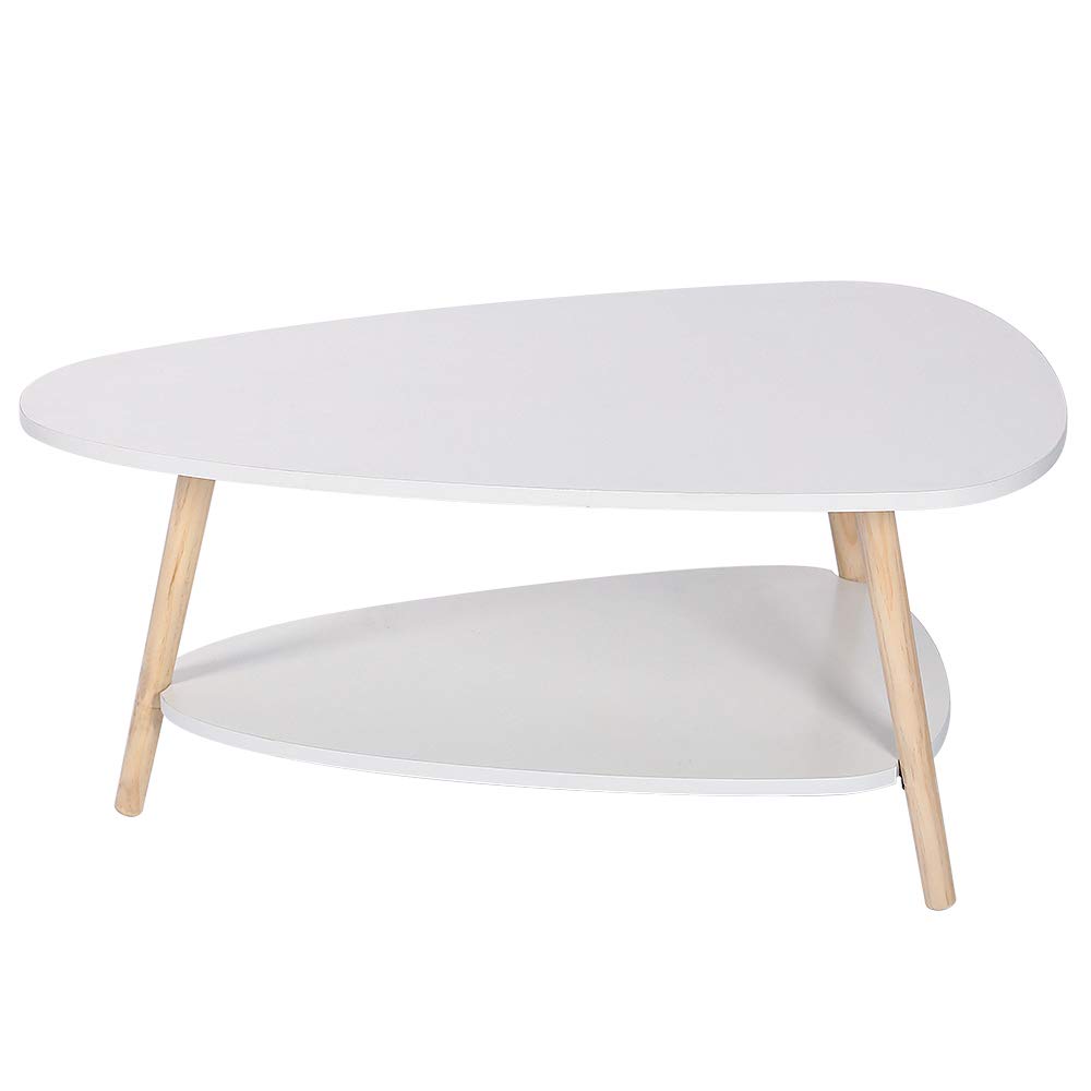 HUOLE Tavolino Salotto 2 Ripiani, Tavolino da Pranzo in Legno per Camera da Letto,comodino,Tavolino da Caffè, per divano, supporto per fiori, robusto,90 * 60 * 40 cm-bianco