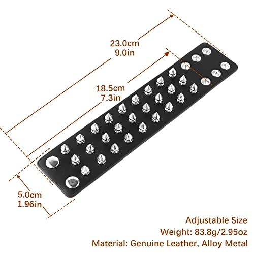 HZMAN Unisex Black Metal Spike Studded Punk Rock Biker Wide Strap Leather Bracelet2