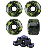 Skateboard Wheels with ABEC 7 Bearings and Spacers (Swirl Black/Yellow, 53mm)