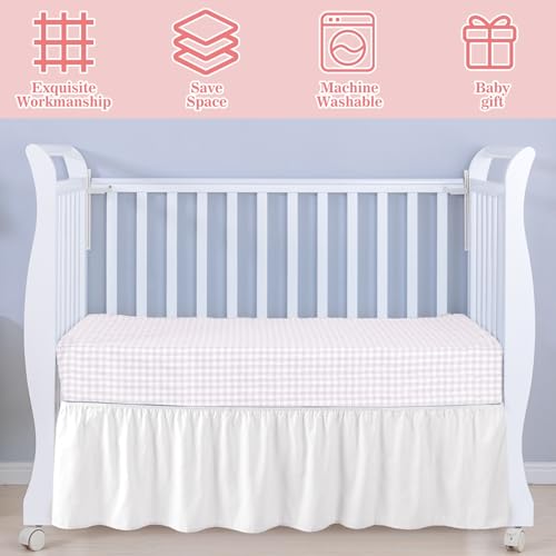 Image of Smoothnovelty White Crib Bed Skirts with 4 Large Cot Bow 28 inch x 52 inch,14 inch Drop