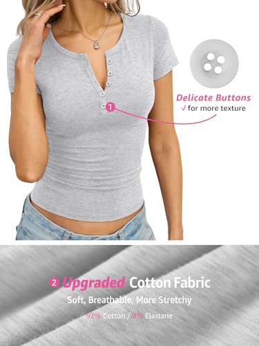 Image of EasyGala Womens Cotton Short Sleeve Shirts V Neck Henley Tops Basic Tees