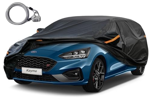 Kayme Hatchback Car Cover for Automobiles All Weather Waterproof, Outdoor Cover Sun Rain Protection, with Lock and Zipper Door, Universal Fit Ford Focus, Mazda 3 Hatchback (Up to 177 Inch) H7/Black