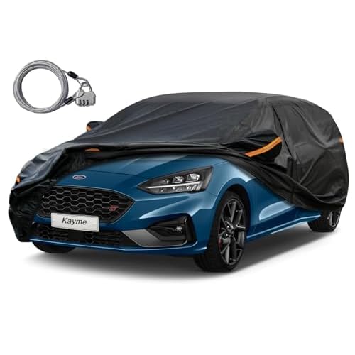 Kayme Hatchback Car Cover for Automobiles All Weather Waterproof, Outdoor Cover Sun Rain Protection, with Lock and Zipper Door, Universal Fit Ford Foc