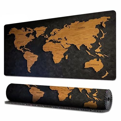 Grand tapis de souris de jeu, 800 x 300 mm, carte du monde avec base antidérapante de 3 mm, précision et vitesse améliorées, tapis de souris imperméable avec surface douce et lisse pour clavier et