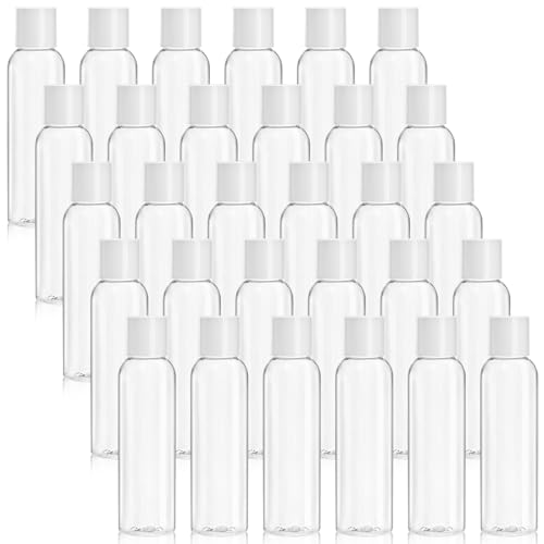Bekith 30 Pack 4oz Plastic Squeeze Bottles with Disc Top Flip Cap, Clear Refillable Containers For Shampoo, Lotions, Liquid Body Soap, Creams