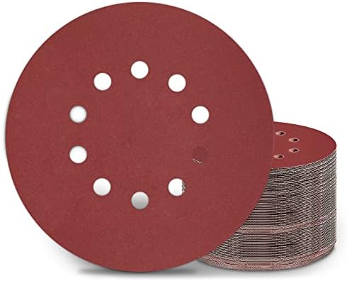 KONGMING 225mm Sanding Disc 60 Pcs 10 Hole Hook and Loop Grit P40 P60 P80 P120 P240 P320 Sanding Pads 9 Inch Sandpaper for Drywall Sander Long Neck Sander Sanding Giraffe