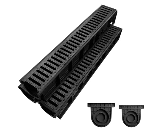 Natotela Lot de 3: 1000x155x140mm Caniveau extérieur en PEHD avec Grille en Fonte, B125 caniveau...