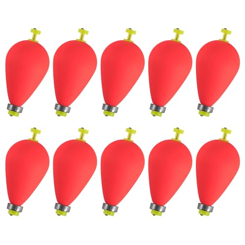 Alwonder 10 Pack Fishing Bobbers Floats, Weighted Bobbers for Fishing Pear Shape EVA Foam Oval Snap-on Floats, Corks Floaters Buoys for Crappie Bass Panfish Bluegills Trout L Red