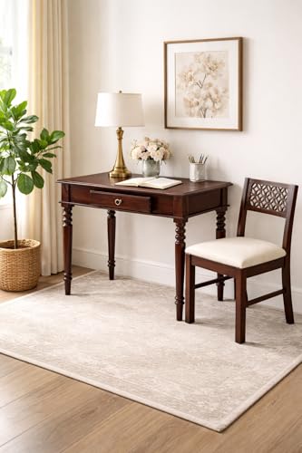 Image of Study Table with Chair for Students Study Desk Table Office Table for Work from Home Writing Office Desk Computer Desk (Dark Walnut)