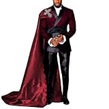 Tuxedo Suits for Men 3 Piece Regular Fit Suit Floral Pattern Blazer Jacket Pants Cape Men Suit Set for Wedding MZA04 Dark Red Size 38